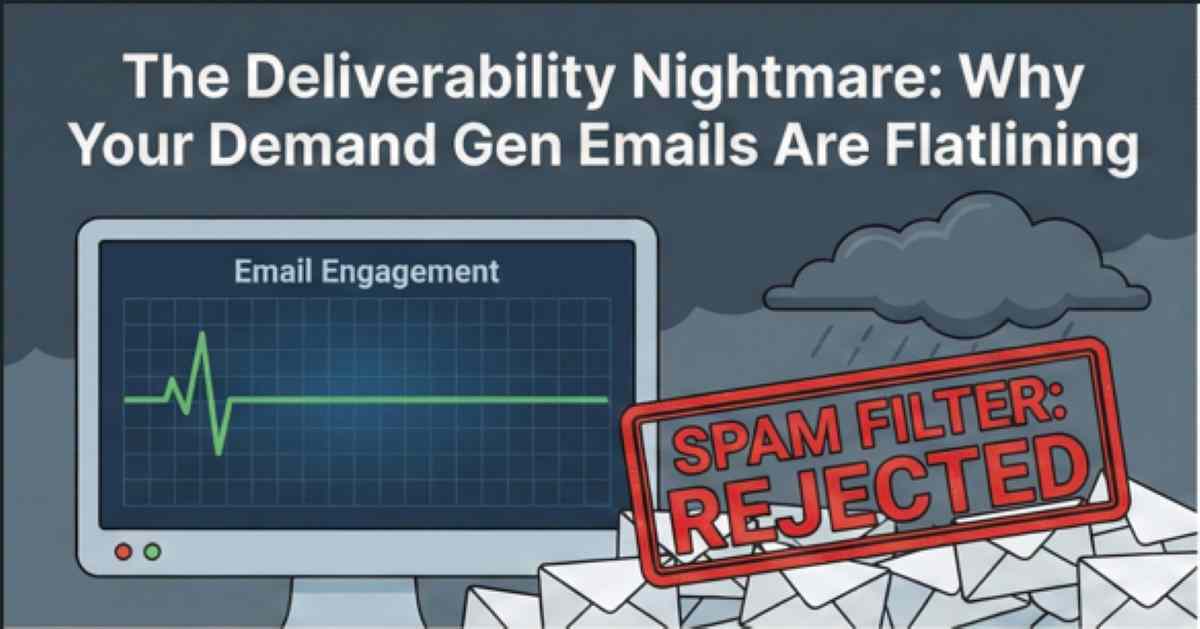 Illustration of a flatlining email engagement monitor surrounded by blocked envelopes and a red Spam Filter Rejected stamp Illustration of a flatlining email engagement monitor surrounded by blocked envelopes and a red Spam Filter Rejected stamp