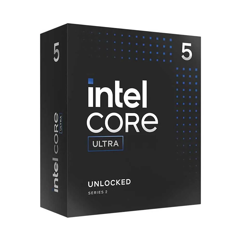 A professional, high-resolution photograph of the Intel Core Ultra 5 245K desktop processor. The image features the metallic integrated heat spreader (IHS) with "Intel Core Ultra 5" and "245K" laser-etched on the surface. A professional, high-resolution photograph of the Intel Core Ultra 5 245K desktop processor. The image features the metallic integrated heat spreader (IHS) with "Intel Core Ultra 5" and "245K" laser-etched on the surface.