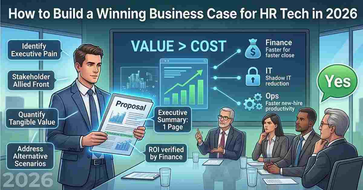 A confident executive presenting a one-page HR tech proposal to a board of directors, highlighting value over cost and stakeholder alignment. A confident executive presenting a one-page HR tech proposal to a board of directors, highlighting value over cost and stakeholder alignment.