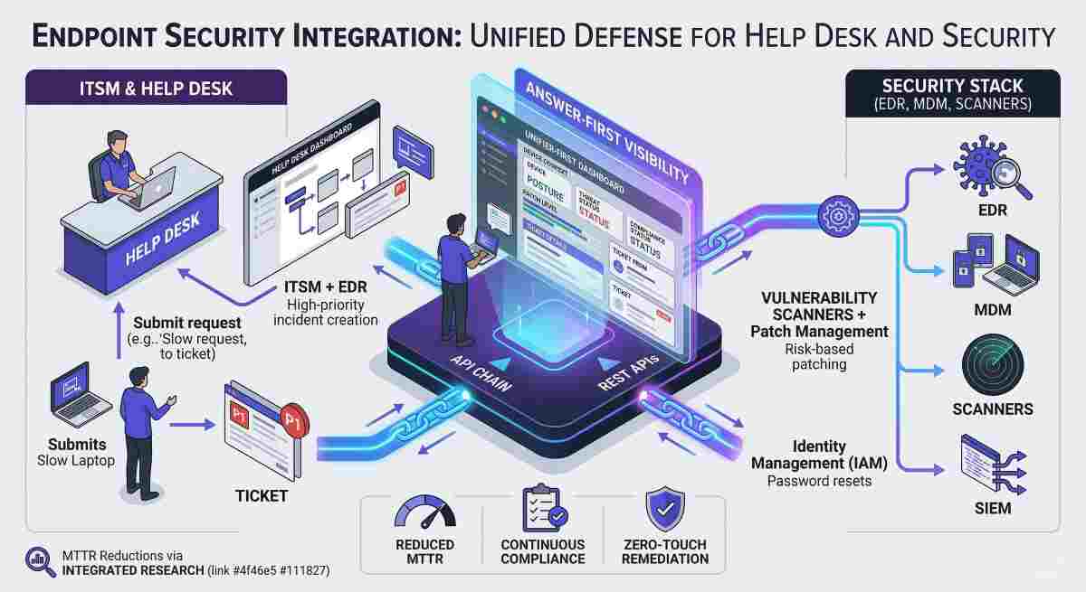 A modern infographic contrasts a manual IT service desk with a Generative AI-powered one. On the left, a traditional desk has Red Alert and Siloed Data, leading to Agent Burnout. On the right, a GenAI Service Desk (2026) uses autonomous agents for Root-Cause Analysis, Self-Healing, and Knowledge Creation. A glowing 'AGENTIC AI HUB' coordinates unified data through 'API CHAIN', 'LLM', and other technical modules, providing '50% MTTR REDUCTION', CSAT gains, and scalability. Human strategic analysts collaborate with the AI, which translates support requests instantly. Small icons and data charts display CSAT, MTTR, and agent productivity metrics. The primary color palette is blue, white, and grey. A modern infographic contrasts a manual IT service desk with a Generative AI-powered one. On the left, a traditional desk has Red Alert and Siloed Data, leading to Agent Burnout. On the right, a GenAI Service Desk (2026) uses autonomous agents for Root-Cause Analysis, Self-Healing, and Knowledge Creation. A glowing 'AGENTIC AI HUB' coordinates unified data through 'API CHAIN', 'LLM', and other technical modules, providing '50% MTTR REDUCTION', CSAT gains, and scalability. Human strategic analysts collaborate with the AI, which translates support requests instantly. Small icons and data charts display CSAT, MTTR, and agent productivity metrics. The primary color palette is blue, white, and grey.