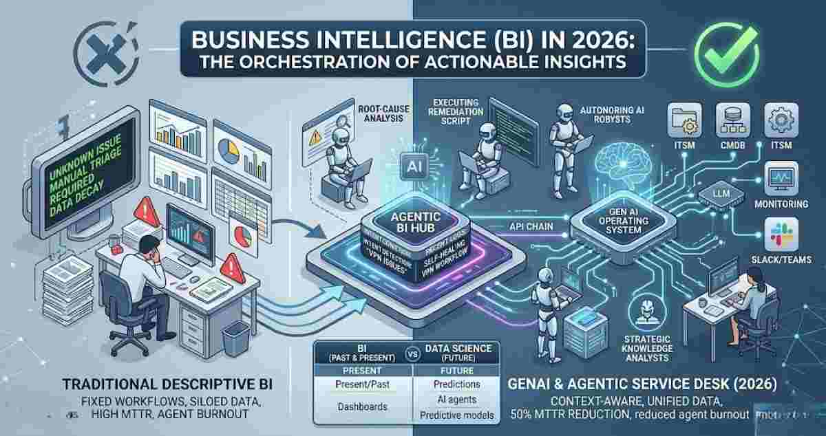 Gemini said An infographic illustrating Business Intelligence, showing data flowing into a centralized cloud warehouse, where AI agents transform raw information into actionable insights for strategic decisions in 2026 Gemini said An infographic illustrating Business Intelligence, showing data flowing into a centralized cloud warehouse, where AI agents transform raw information into actionable insights for strategic decisions in 2026
