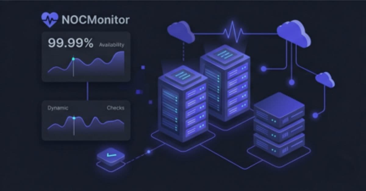 IT infrastructure and website monitoring software dashboard showing server uptime, network health graphs, and 99.99% availability. IT infrastructure and website monitoring software dashboard showing server uptime, network health graphs, and 99.99% availability.