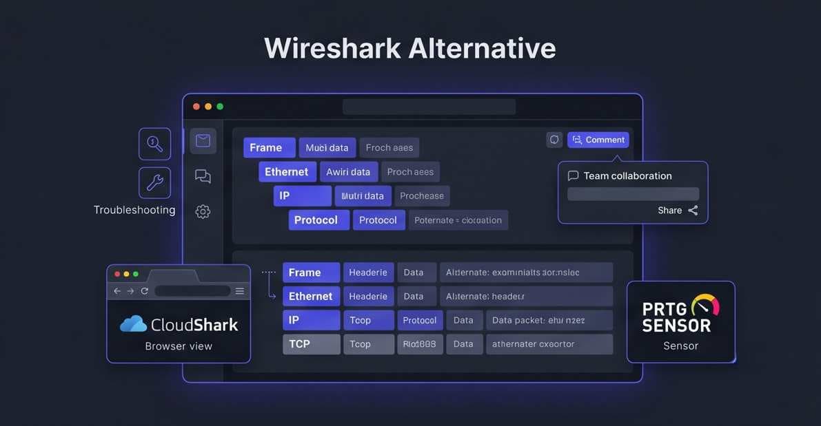 Modern SaaS interface illustrating network protocol analysis, protocol decoding, and digital traffic streams with indigo and dark gray styling. Modern SaaS interface illustrating network protocol analysis, protocol decoding, and digital traffic streams with indigo and dark gray styling.