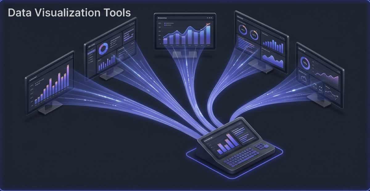 A sophisticated 3D isometric visualization for a Zoho Analytics product review, featuring diverse interactive charts and dashboards fanning out from a central console with glowing indigo accents, representing full-funnel business intelligence in a cinematic SaaS style. A sophisticated 3D isometric visualization for a Zoho Analytics product review, featuring diverse interactive charts and dashboards fanning out from a central console with glowing indigo accents, representing full-funnel business intelligence in a cinematic SaaS style.